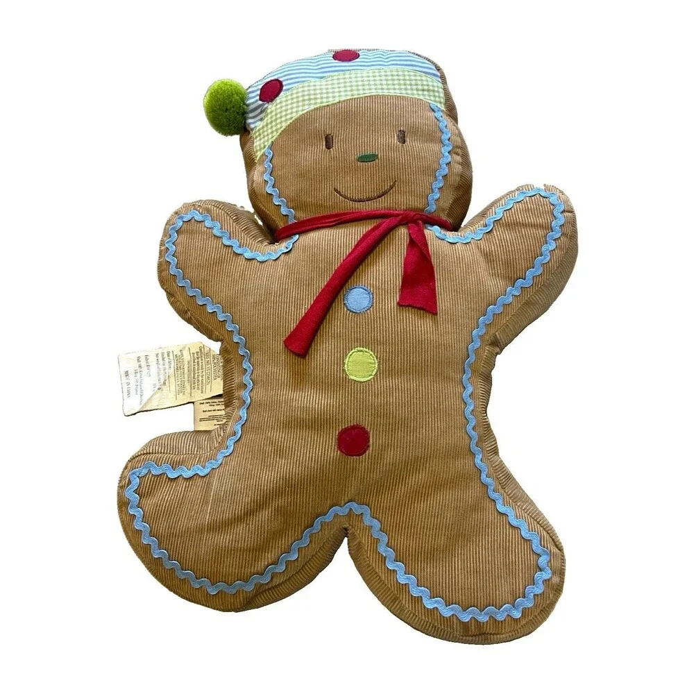 St. Nicholas Square Gingerbread Man Decorative Pillow 20” Appliqué Embroidered